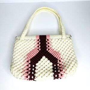 Crochet Handbag Handmade Pink Burgundy Hinged Frame Lined Boho Cottagecore VTG